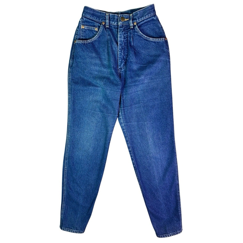 VTG LEE Riders Mom Jeans Women's 7 M High Rise Blue Denim Pleated Tapered Leg